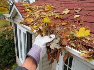 cleaning and removing debris on gutters after monsoon