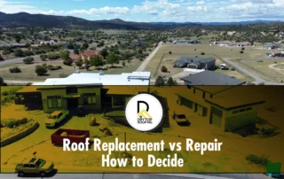 Roof repair vs replacement: aerial view of modern homes with new flat roofs under construction