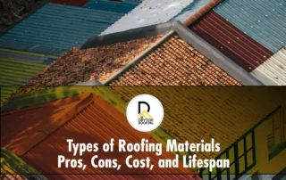 Mixed roof surfaces with clay tiles and metal panels, showing types of roofing materials used today.