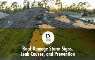 Severe roof damage with torn shingles and exposed decking after a storm, showing urgent Drytop repair.