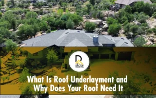 Aerial view of roof underlayment installed on new home before shingles, Drytop roofing prep.